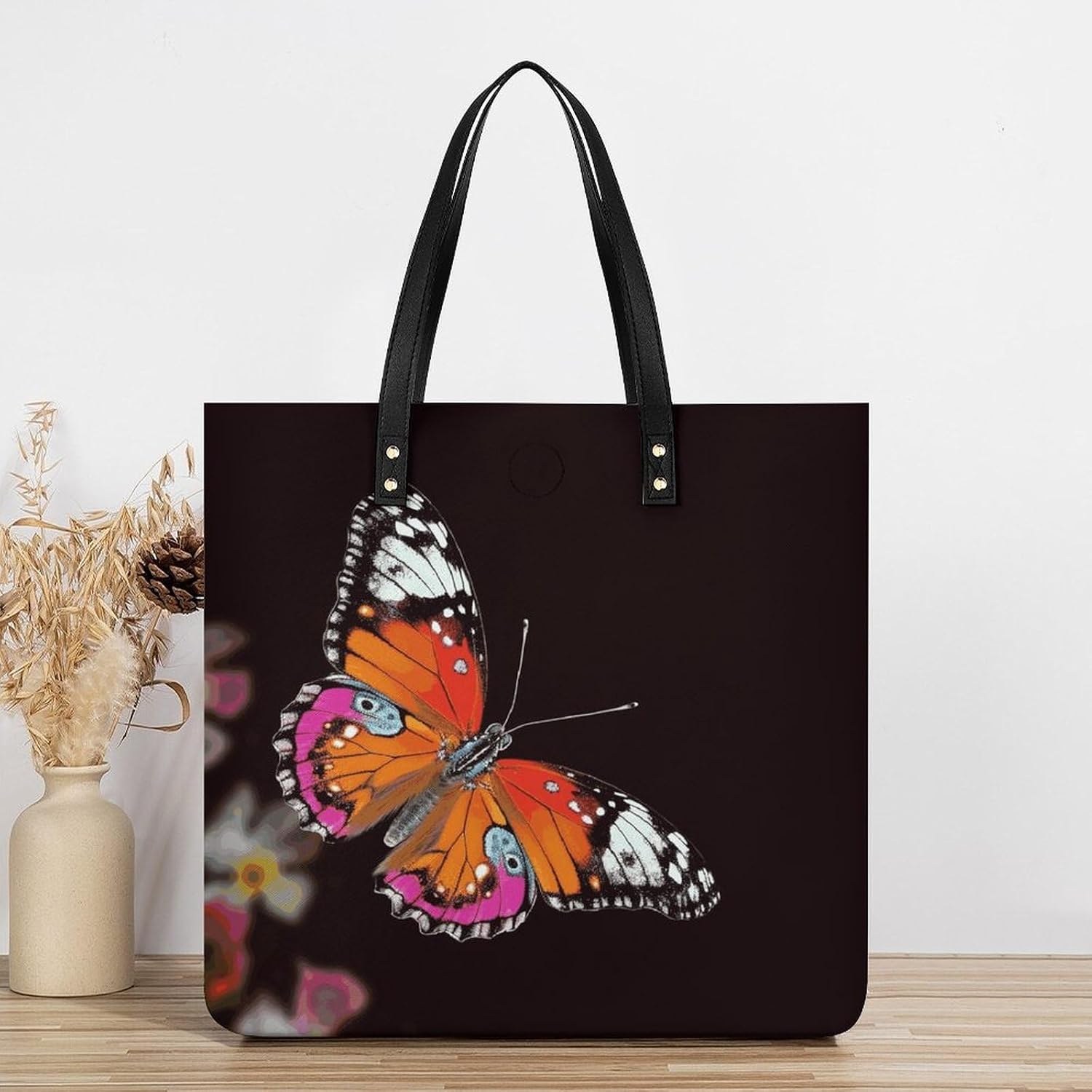 Pretty Butterfly Tote Bag with Magnetic Buckle Reusable Grocery Bags Lightweight Cross Body Handbag for Daily Essentials
