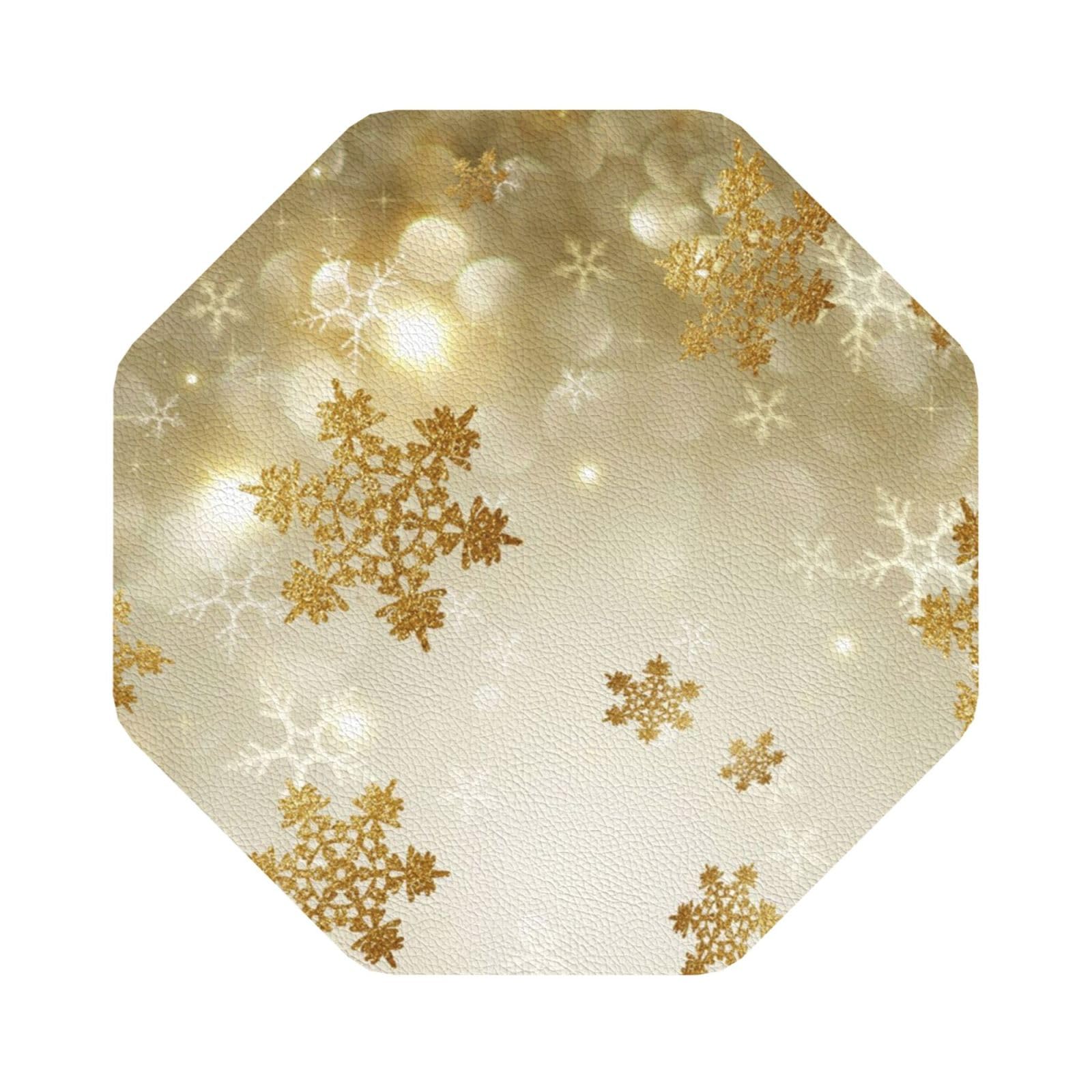Gold silk christmas PU Leather Coasters Set of 6 Octagon Drink Coasters