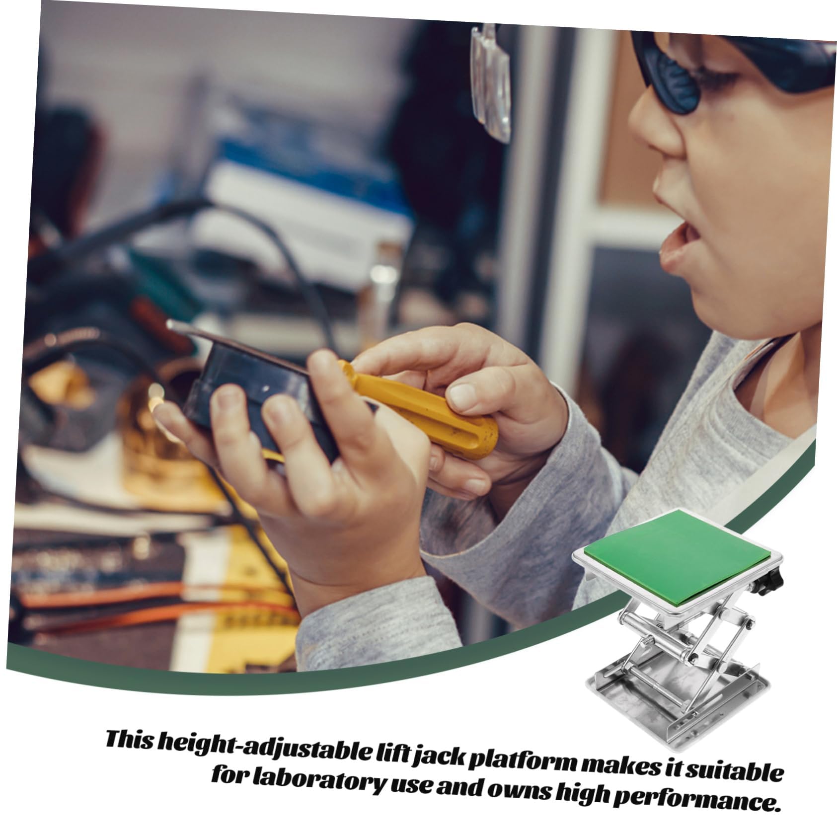 Plataforma elevadora de acero inoxidable para mesas de laboratorio, capacidad de carga de 5 a 25 kg, altura máxima de 460 mm, adecuada para bancos de trabajo pequeños (250 x 250 mm).
