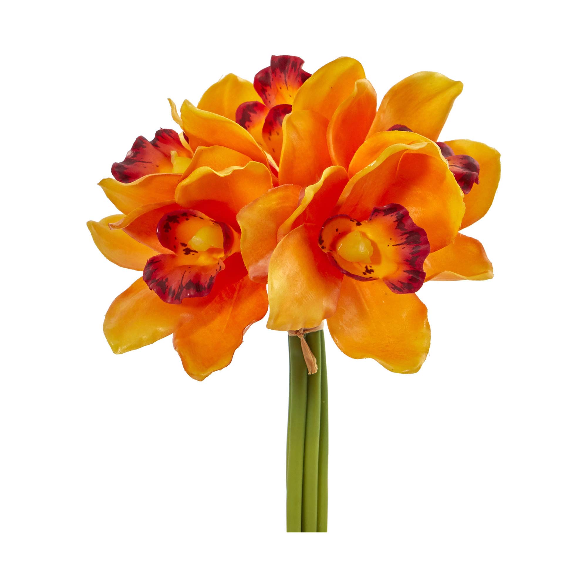 Nearly Natural 9” Cymbidium Orchid Artificial Bundle (Set of 6) Silk Flowers, Orange