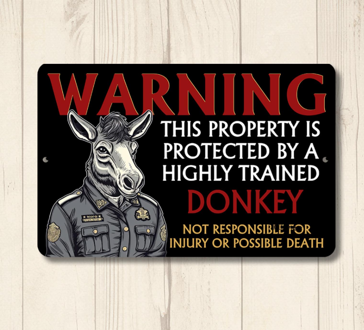 Donkey Security Sign property protected guard yard warning metal tin plaque home decor