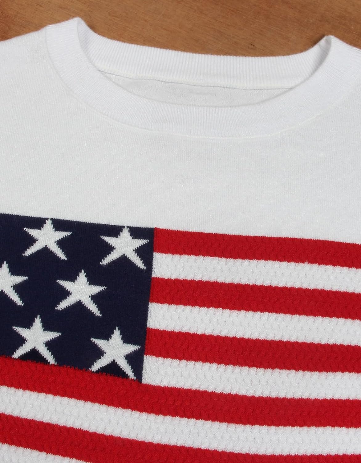 Women's Lightweight Thin Knit Sweater Long Sleeve Crew Neck American Flag Pullover Sweaters - Image 5