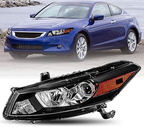 Miniatura 9 de JSBOYAT Par de faros delanteros para Honda Accord Coupe 2008-2012 de 2 puertas, proyector halógeno de 2 puertas, esquina ámbar cromada (lado del