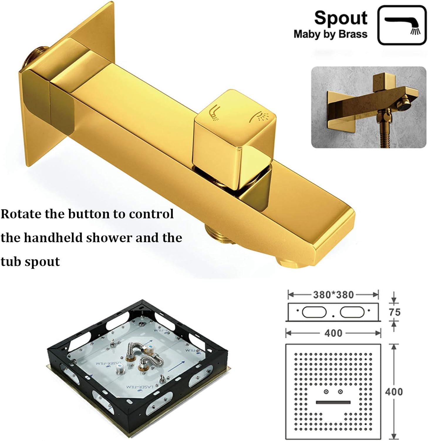 64色LEDゴールドシャワーコンボセット天井取り付けバスルームシャワー蛇口セット16インチシャワーヘッド、ハンドヘルドシャワー、バス