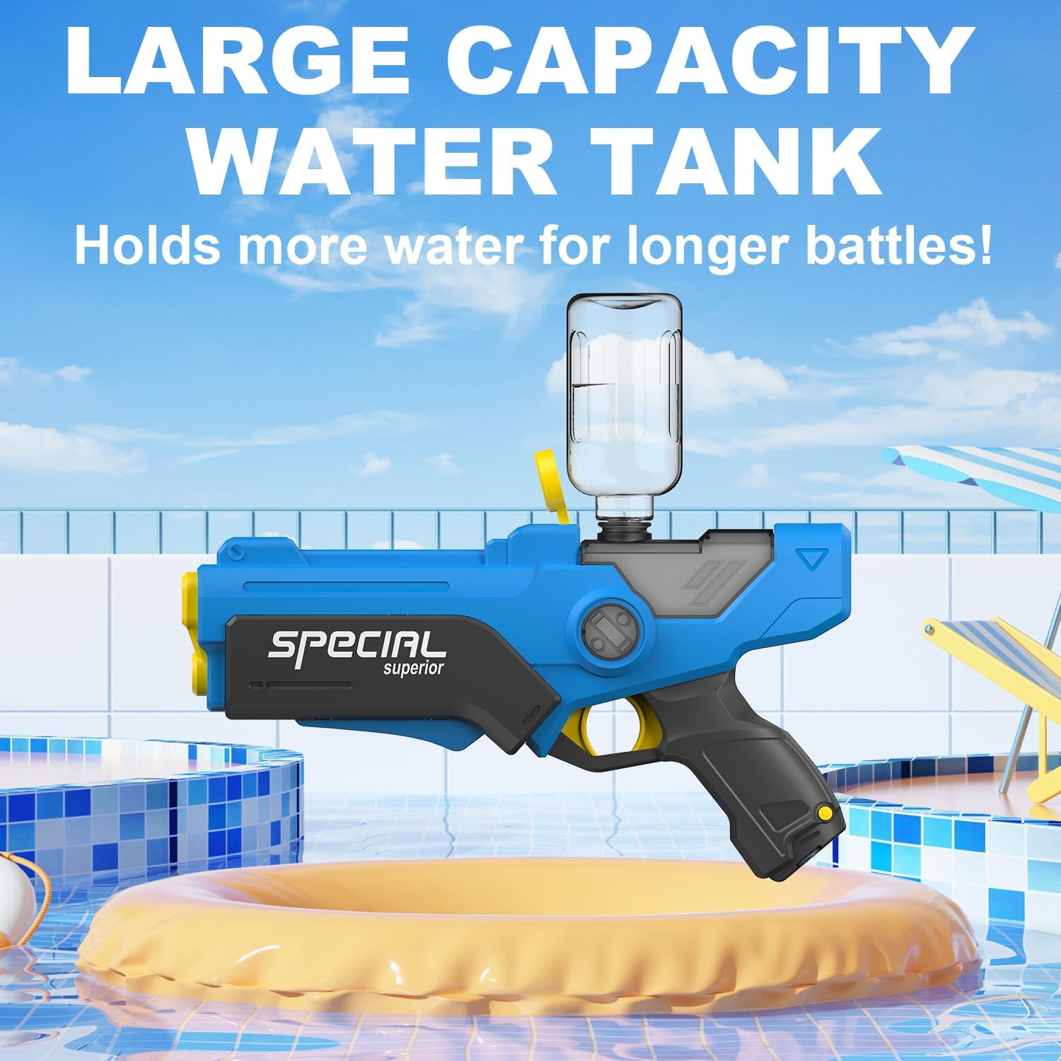 Pakoo Electric Water Gun for Adults Kids, Auto-Refill Water Blaster with LED Lights 32FT Long Range High-Power Waterproof Squirt Gun Summer Outdoor Pool & Beach Battle Toys for Boys Girls