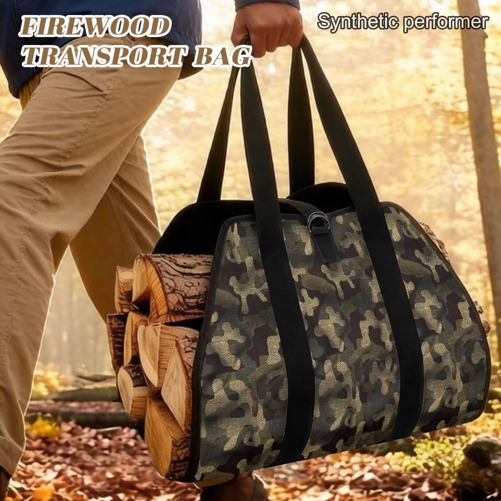 Cumagical Sac de transport portable pour bûches Motif camouflage Marron