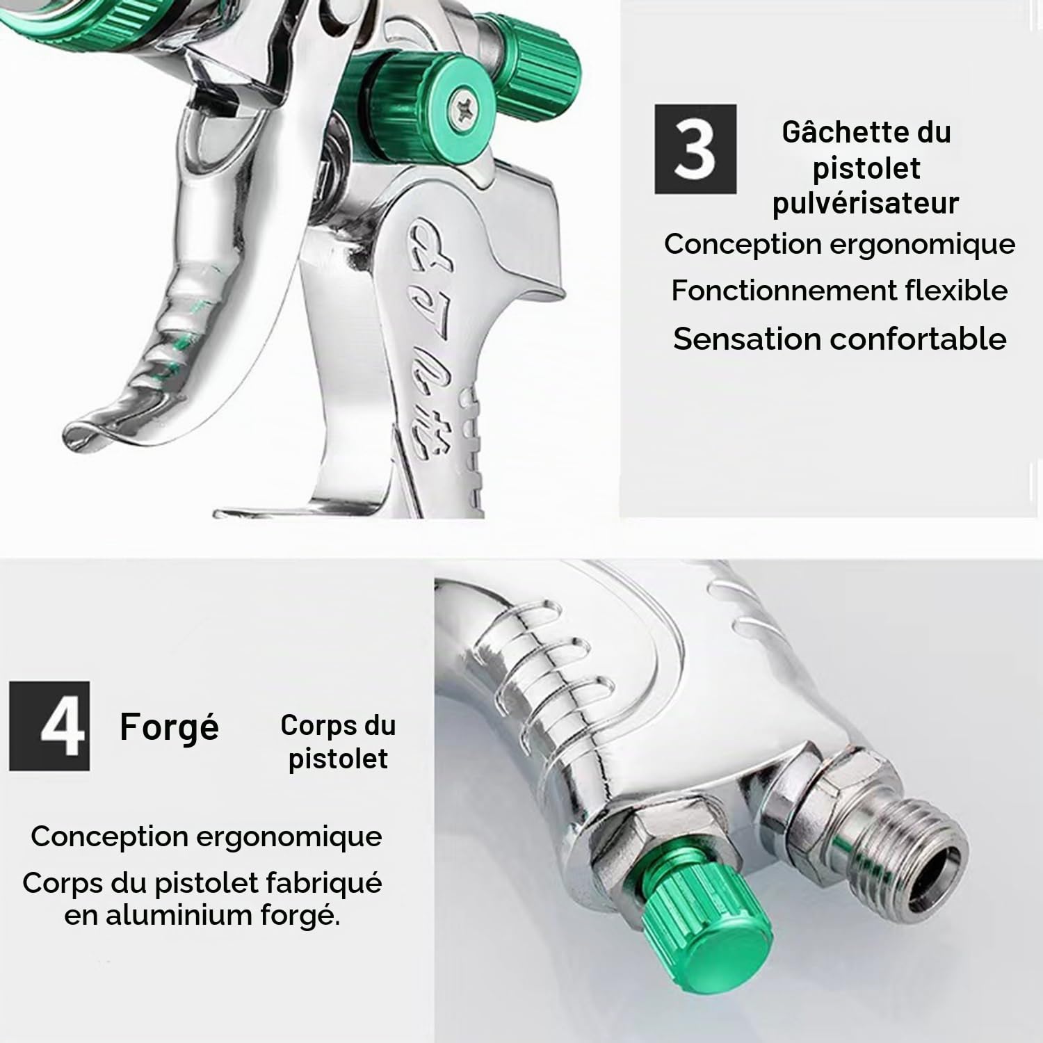 HVLP Pistolet à Peinture,avec 4 Buses 1,4/1,7/2,0/2,5,600ml Pistolet Peinture Air Comprimé pour Les Murs,l'Automobile,Les Travaux De Rénovation,Comprend des Gants,Clés Et Tous Accessoires Nécessaires