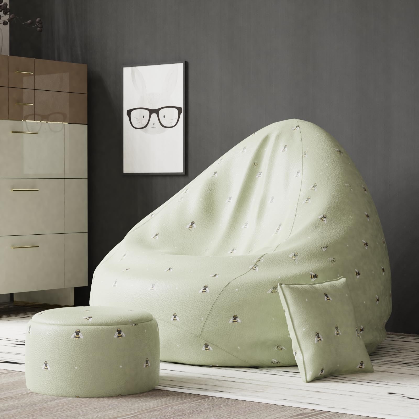 Biggie Bean Bag with Beans Filled XXXL Bean Bag- Full Printed Bean Bag Sofa with Cushion and Footrest - Official : Oreka Home Bean Bag - Comfort Level : Standard - (Theme : Everlasting Echoes)