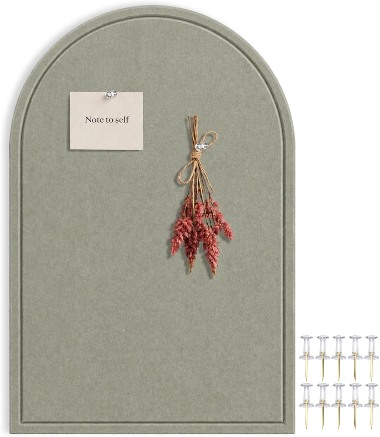 MotiMind Large Arched Felt Bulletin Board 35" x 24" Felt Pin Cork Board Alternative No-Drill Frameless Wall Tiles with 20 Gold Pins for Office Home Wall Decor Art Photo Display(Sage Green)