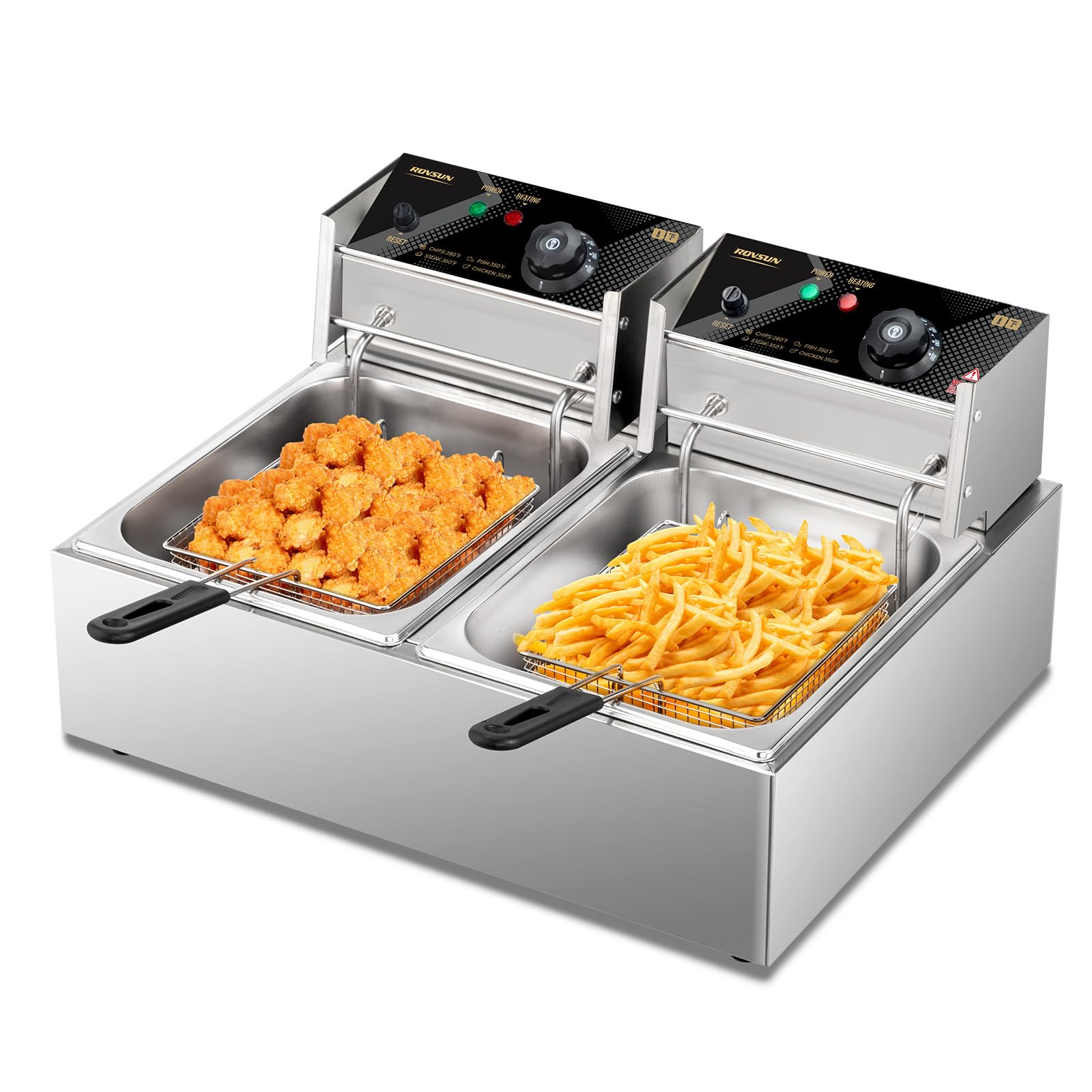 Electric Deep Fryer w/Basket & Lid, Countertop Kitchen Frying Machine, Stainless Steel French Fryer for Turkey, French Fries, Donuts and More, 5KW 60Hz 110V (12L)