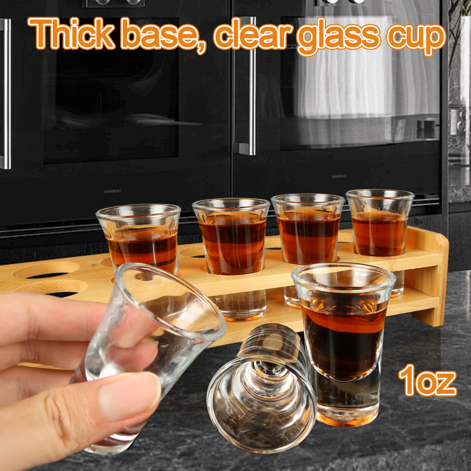 SHUESS Shot Glass Set of 12 30ml/1oz with Shot Glass Tray Holder Straight, Clear Crystal Shot Glasses with Thick Base - Image 3