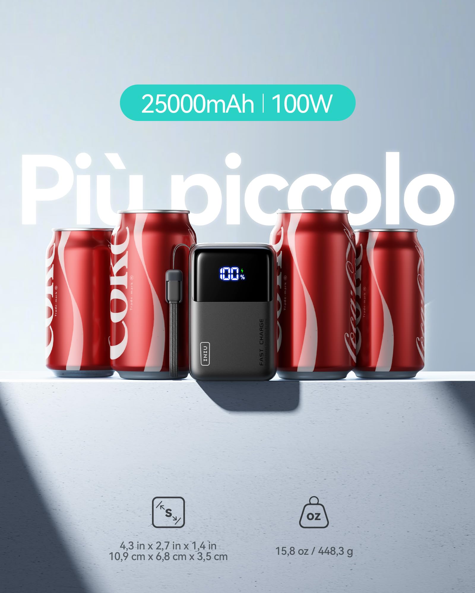 INIU Power Bank, 25000mAh 100W Powerbank Ricarica Rapida,Display LED USB C Input & Output Caricatore Portatile PD3.0 QC4.0 Powerbank per MacBook iPhone 16 15 14 13 12 Pro Max Samsung S24 S23 iPad etc