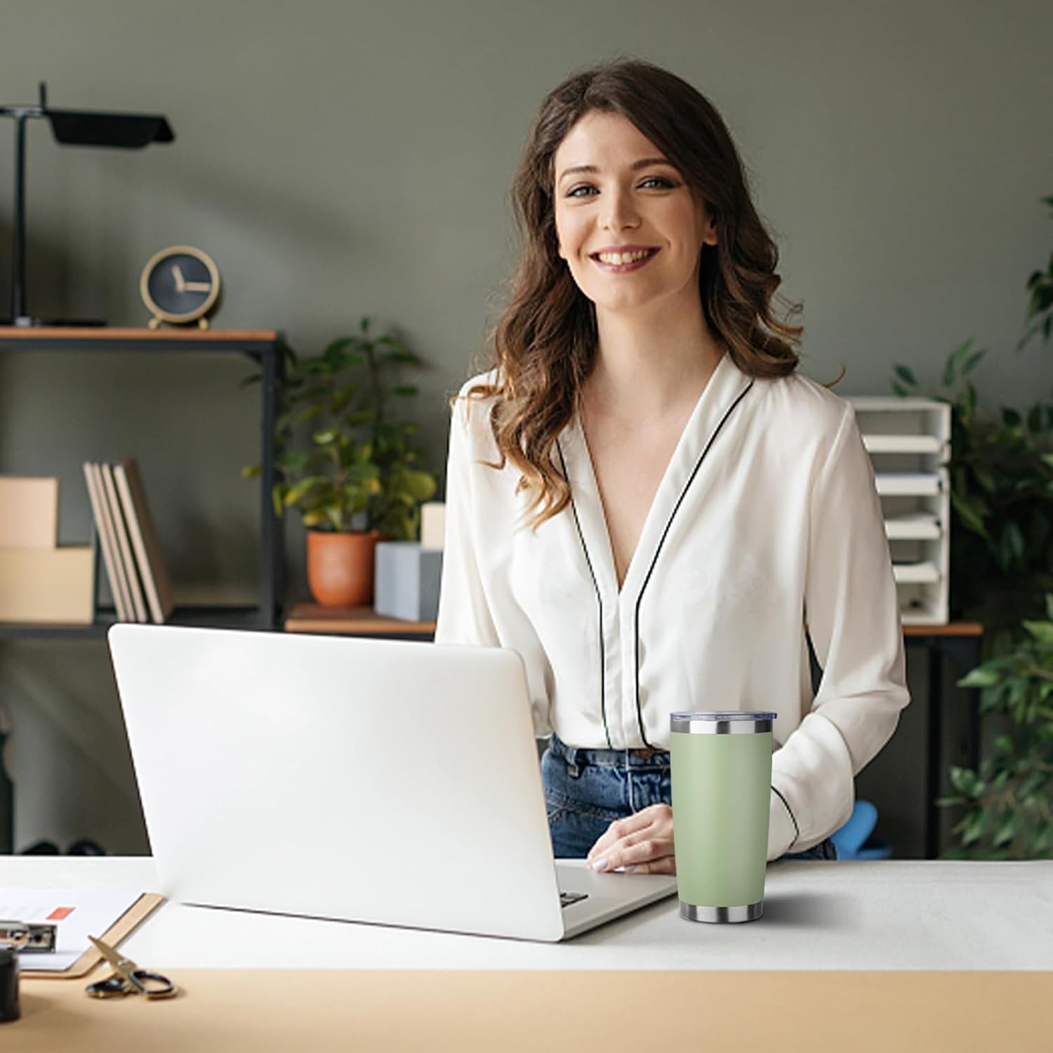 20oz Tumbler with Straw and Brush, Stainless Steel Vacuum Insulated tumbler, Double Wall Insulated Coffee Tumbler for Outdoor, Home, Travel,Office (Matcha Green,1pcs) - Image 7