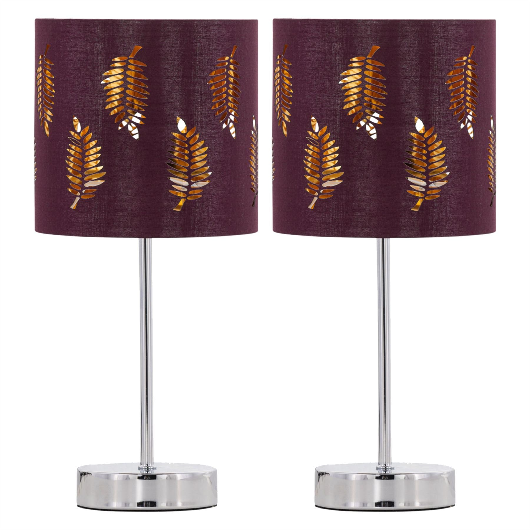 First Choice Lighting Set Of 2 Chrome Stick Table Lamps With Burgundy Fern Cut Out Shade from B&Q