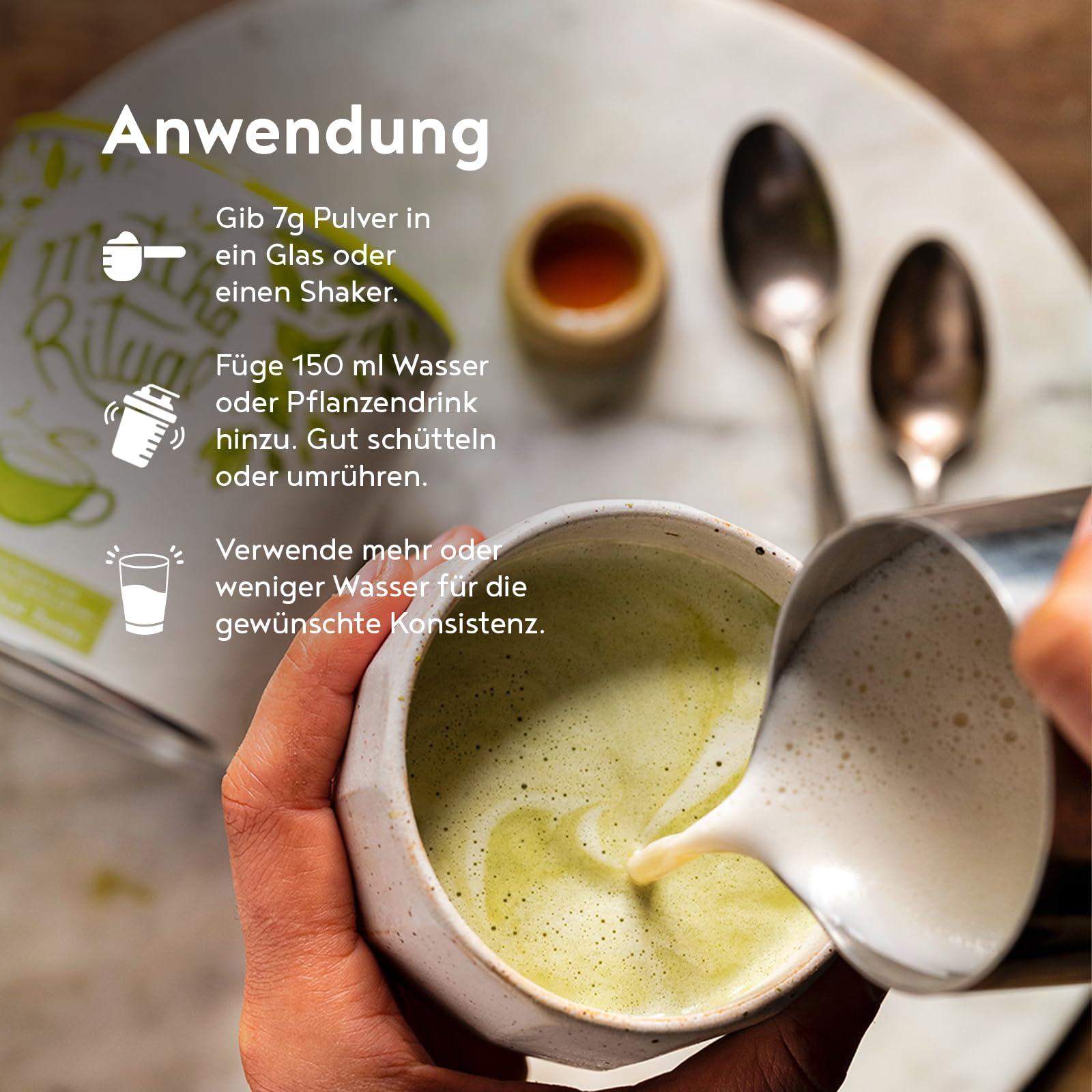 Alpha Foods Matcha Latte Pulver, vegan, 25% japanischer Zeremonien-Matcha Ritual mit Kokosnussmilch-, Gersten- und Weizengraspulver, für Smoothies, Shakes und Tee, 210g, 30 Portionen, Macha Powder