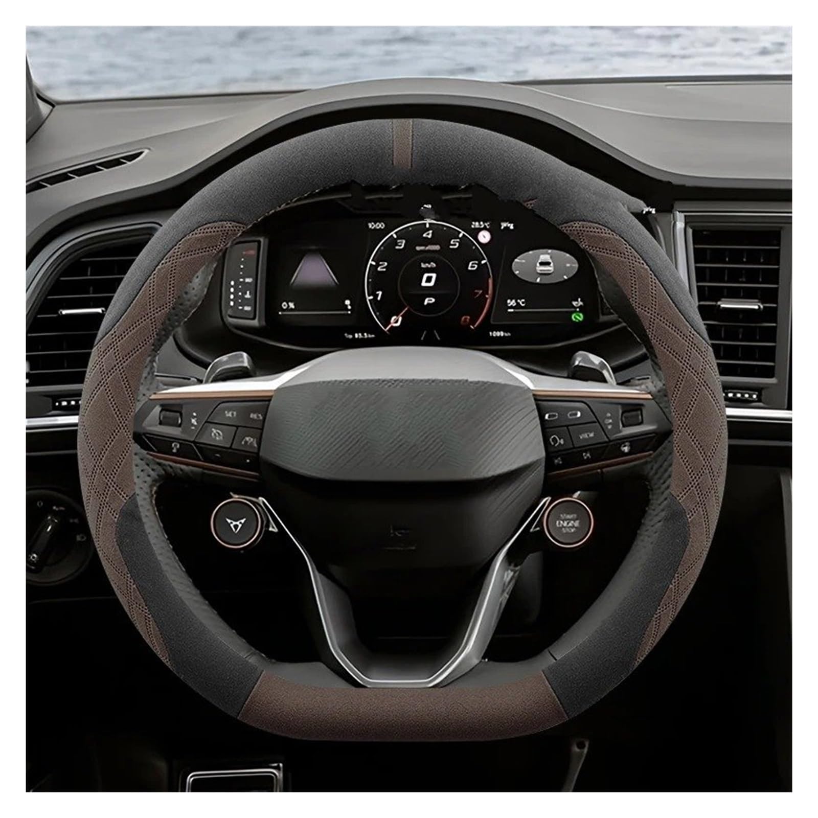 Auto Volante Copertura Per Cupra Per Terramar Per Formentor Pelle Scamosciata Caldo Copertura Volante Automobile Inverno(D Type-Brown)