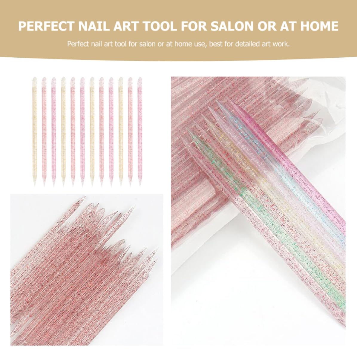 Baluue 300pcs Dual-headed Nail Dotting Pen and Dead Skin Pusher Crystal Manicure Tool for Professional Nail Art at Home Use with Easy to Use Dotting and Cuticle Pushing Features