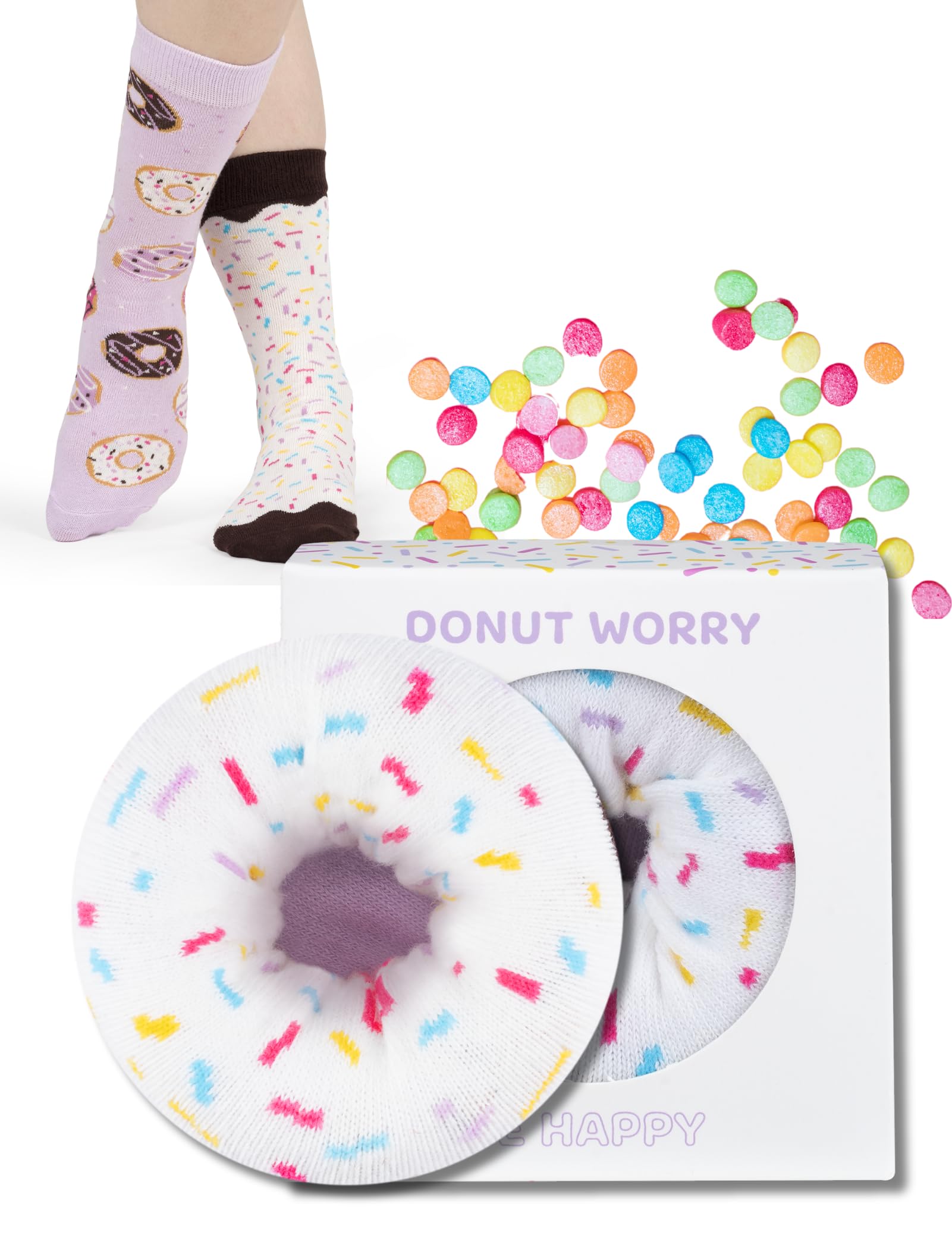 soxo Donut Socks Women Funny Ladies Gift Ideas Long Womens Sock Women's Funky Gifts 2.5-6.5 White 1 Pair