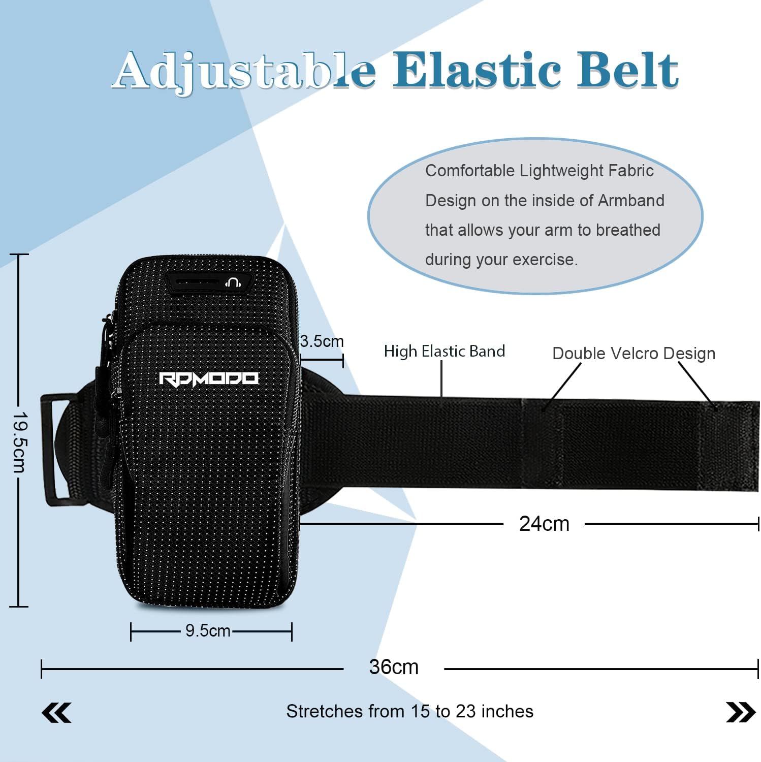 Running Armband Phone Holder, Water Resistant Arm Bands for iPhone Samsung LG Card Keys, 2 Pockets Plus Size Elastic Band Phone Pouch for Running Exercise Gym Walking Women Men Under 7.5 Inch - Image 4