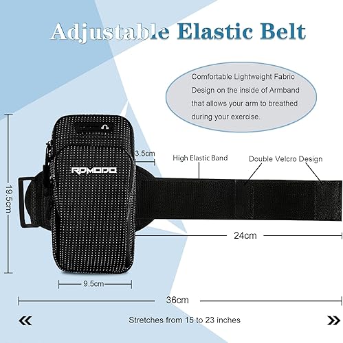 Miniatura 4 de Soporte para teléfono para correr, resistente al agua, para iPhone, Samsung y LG, 2 bolsillos, tamaño grande, banda elástica, bolsa de teléfono para