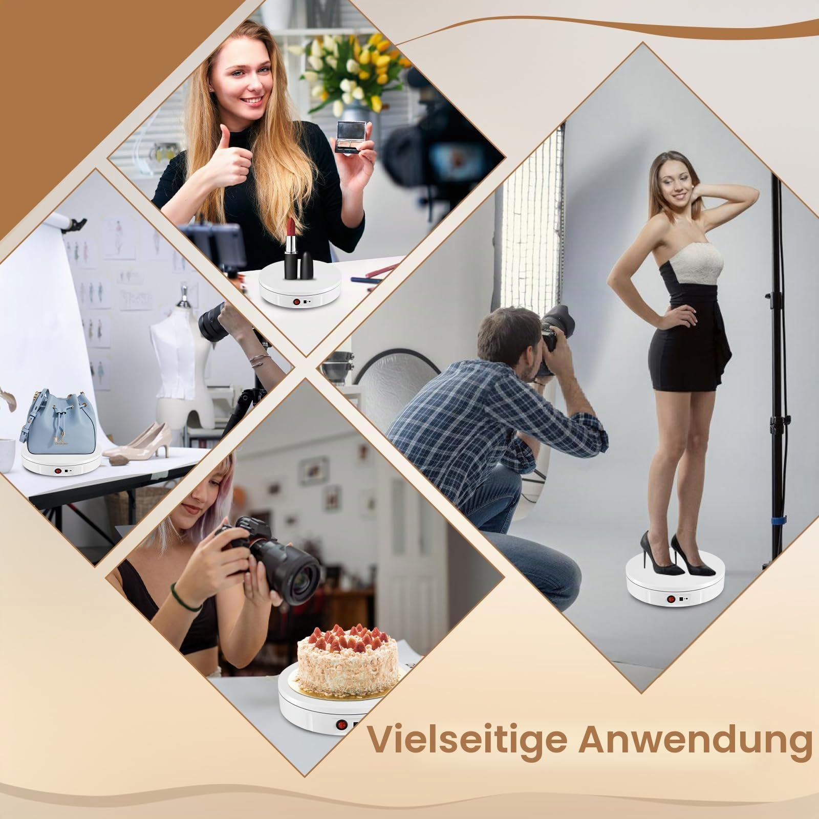 Elektrischer Drehteller, 30CM 100KG Tragkraft und Wiederaufladbare Elektrischer Drehbarer, 360° Richtung und Geschwindigkeit Einstellbar Automatisch Motorisierter Drehständer (Weiß)