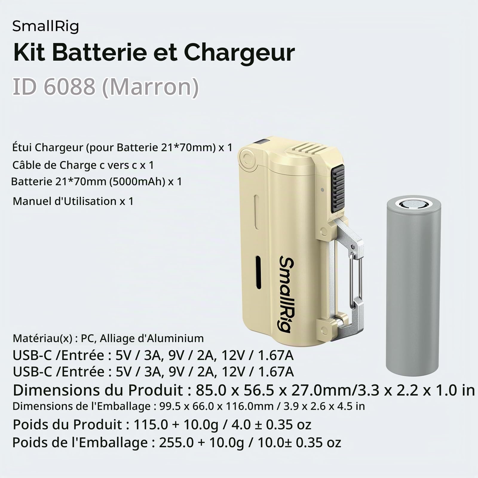 SMALLRIG SC18 EDC Power Bank 5000mAh 20W Chargeur Portable, ABS+PC- 6088