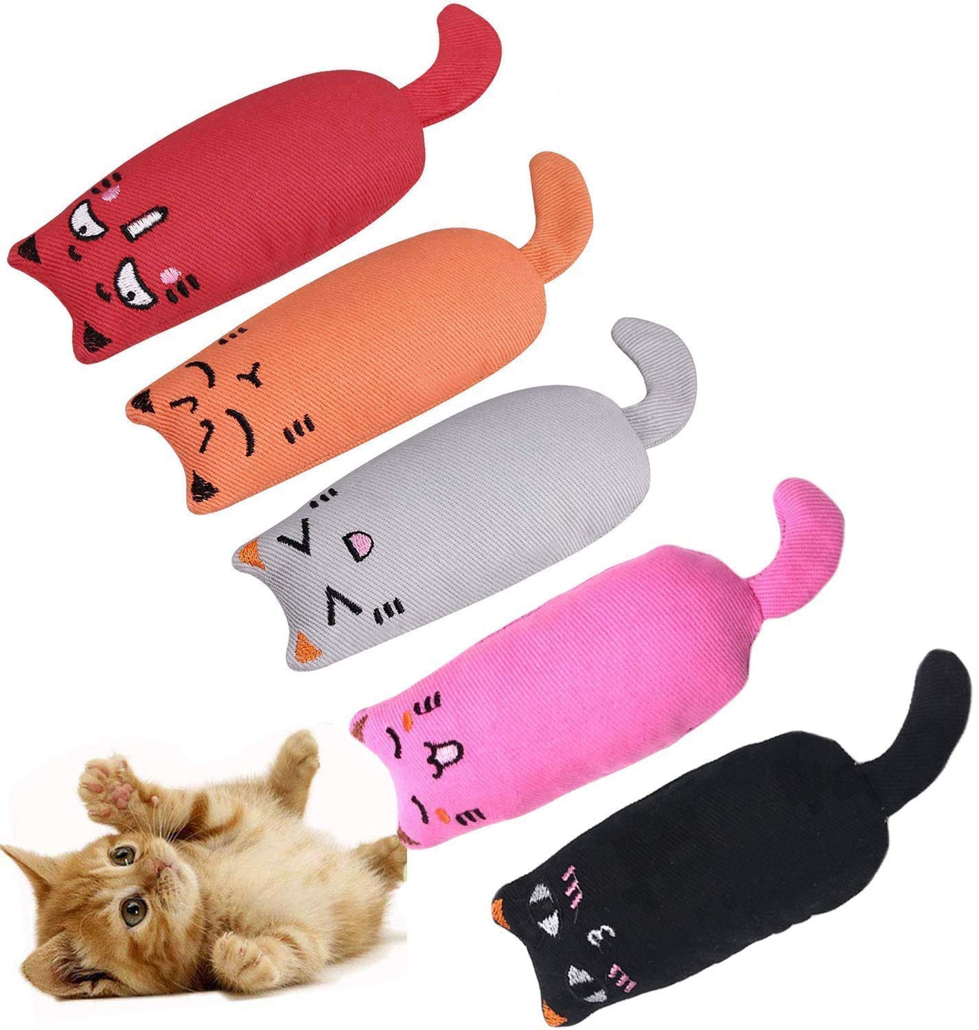 Cat Plush Catnip Toy, ELECDON Cat Scratch Playing Chewing Teeth Cleaning Creative Pillow Scratch Pet Catnip Teeth Grinding Chew Toys Catnip Toys Entertaining Toys Set for Indoor Cats, 5 Pack