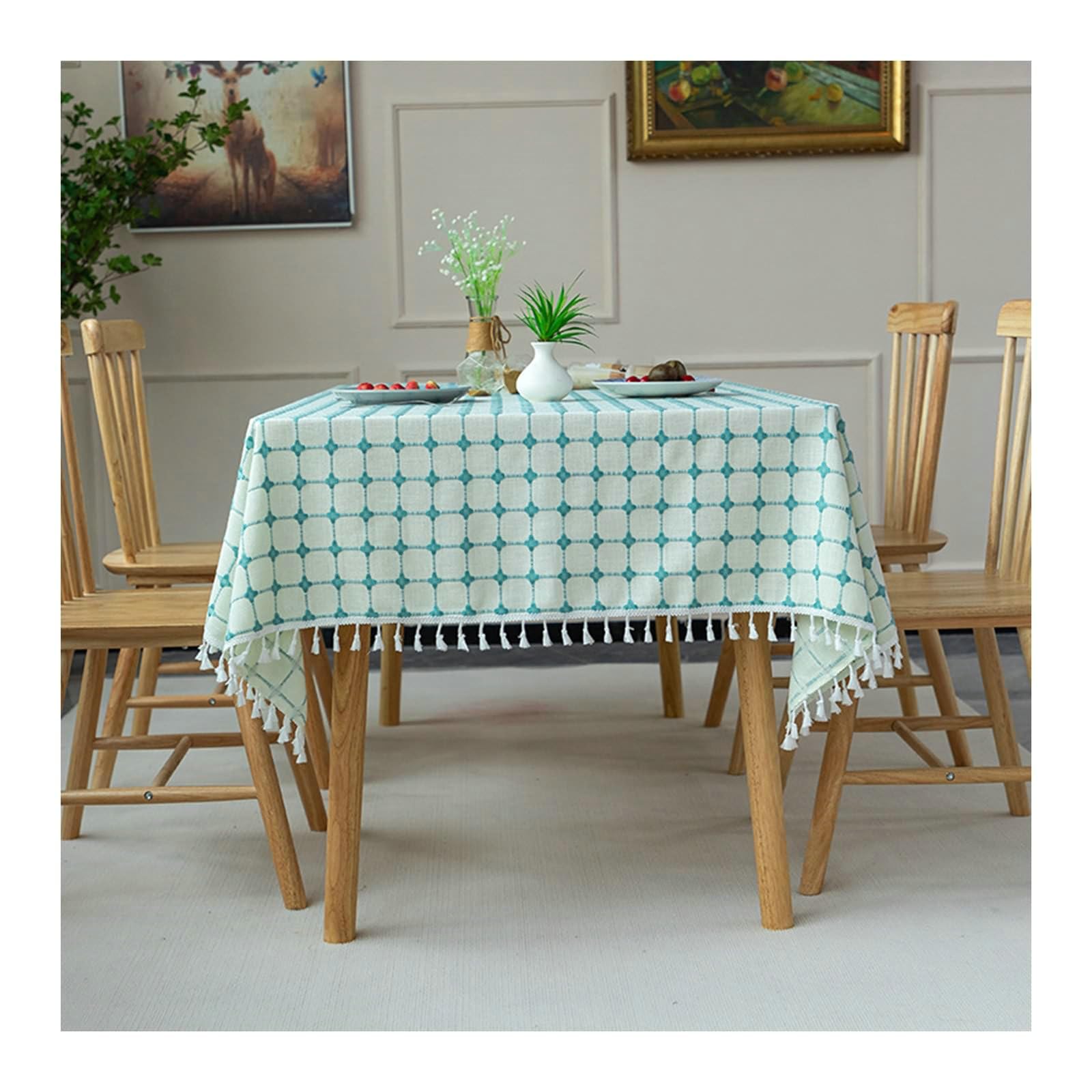 Gualiy Mantel Mesa Rectangular Poliéster, Mantel Mesa Cocina 140x300CM Mantel de Cocina Antimanchas Patrón de Cuadros Manteles para Mesa Comedor, Azul Claro