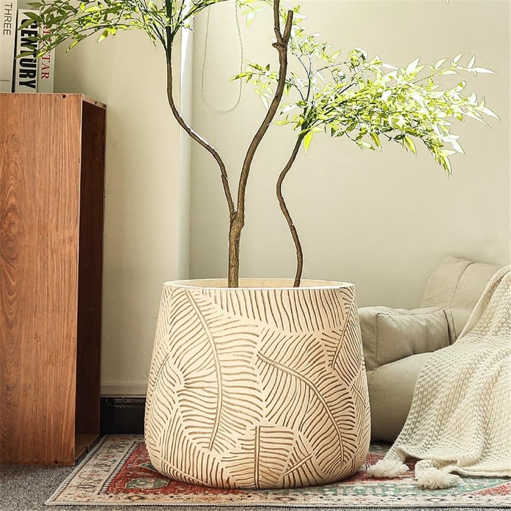 Doniczka Błoto magnezowe Extra Large Średnica 35 cm Większa okrągła doniczka do wnętrz Salon Balkon Podłoga Mała doniczka na drzewo Doniczka(Beige)