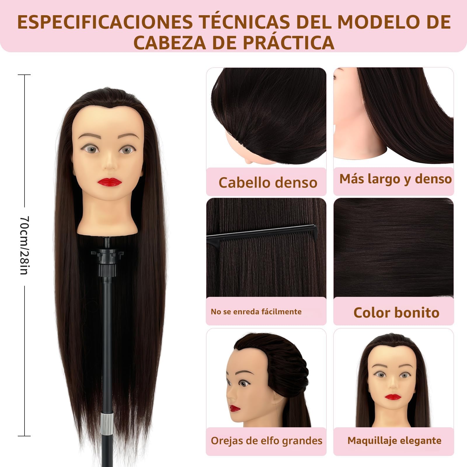 Juego de peluquería profesional para niños, cabeza de maniquí con soporte para pelucas y forma de cabeza de peluquero, para peluqueros, colegialas y escuelas de peluquería (ferroso)