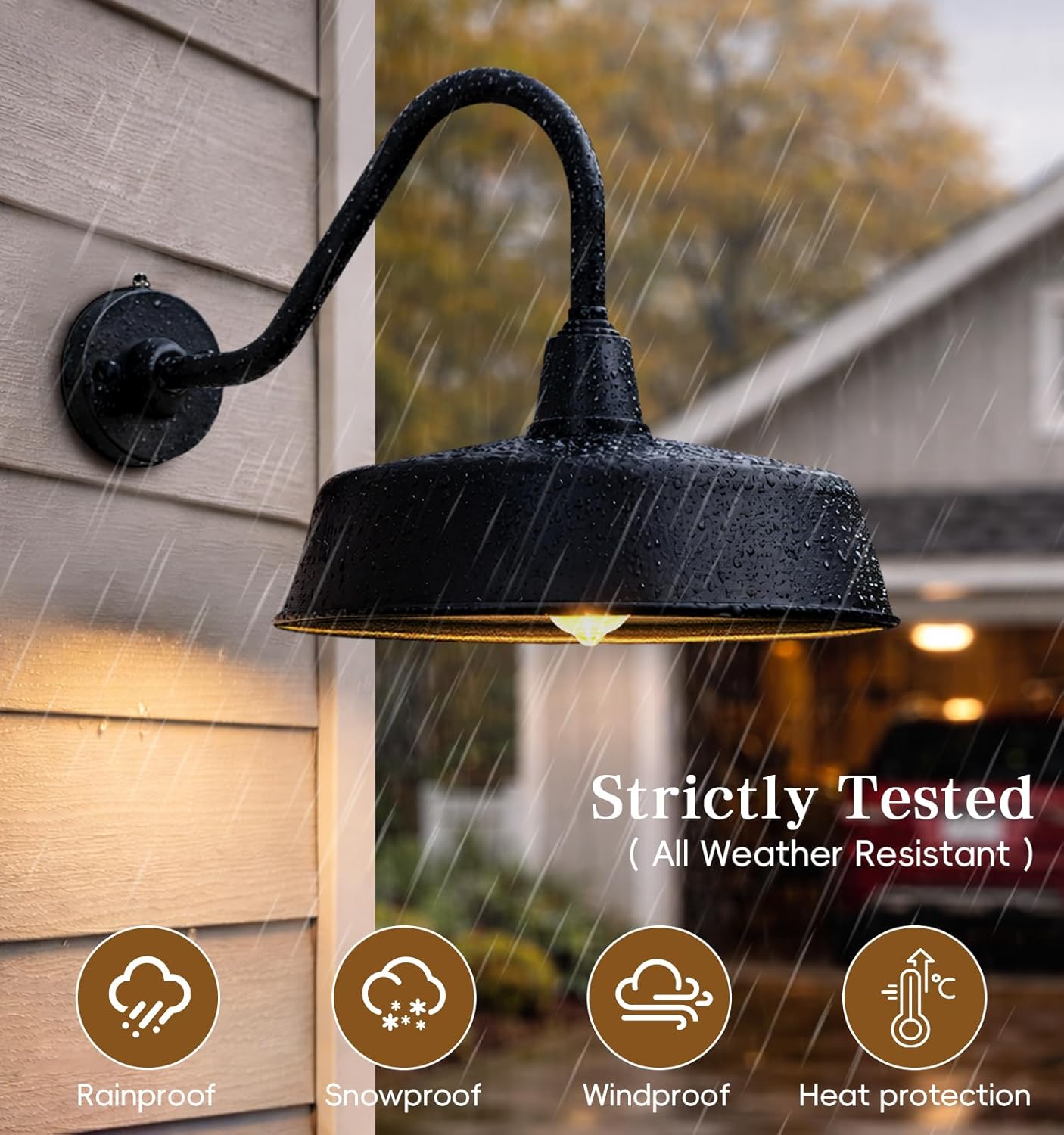 15 Inch Large Extended Arm Outdoor Barn Lights Dusk to Dawn, Galvanized Material Waterproof and Rustproof Farmhouse Lighting Fixtures, Suitable for Porch, Garage, Outdoor Gooseneck Lights.