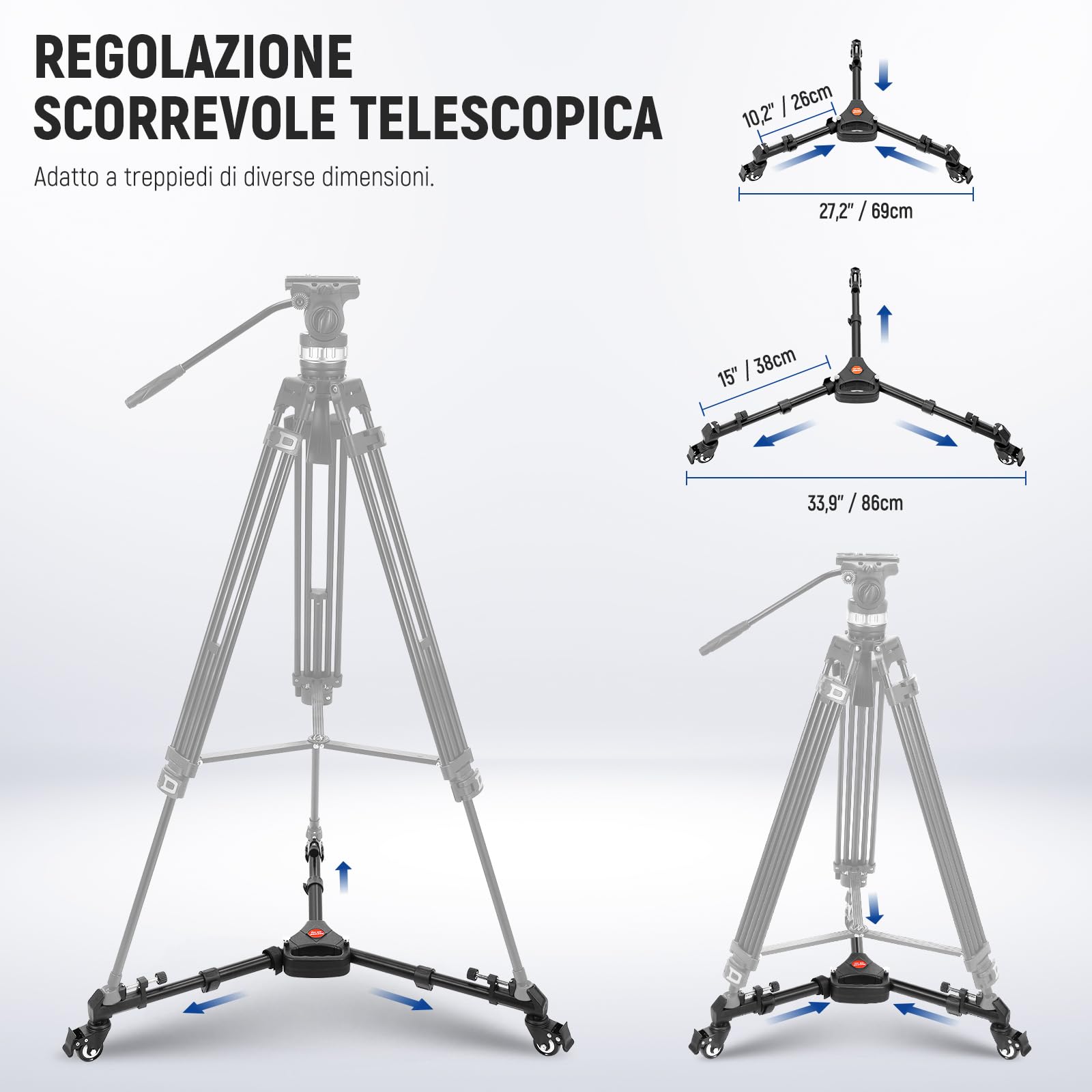 Neewer Dolly Carrello Base di Treppiede con Ruote in Gomma e Montatura Regolabile di Gambe per Fotocamera DSLR e Videocamera Canon Nikon Sony