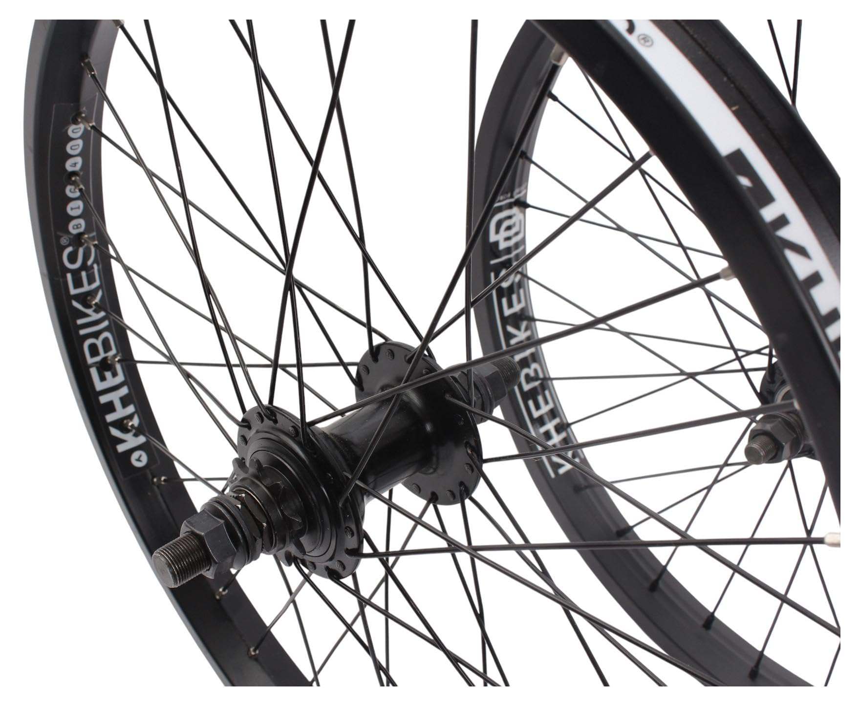KHE MVP - Juego de ruedas BMX de 20 pulgadas, 10 mm, delanteras, 14 mm traseras, cassette 9T RHD, llantas de doble cámara, rodamientos industriales, color negro