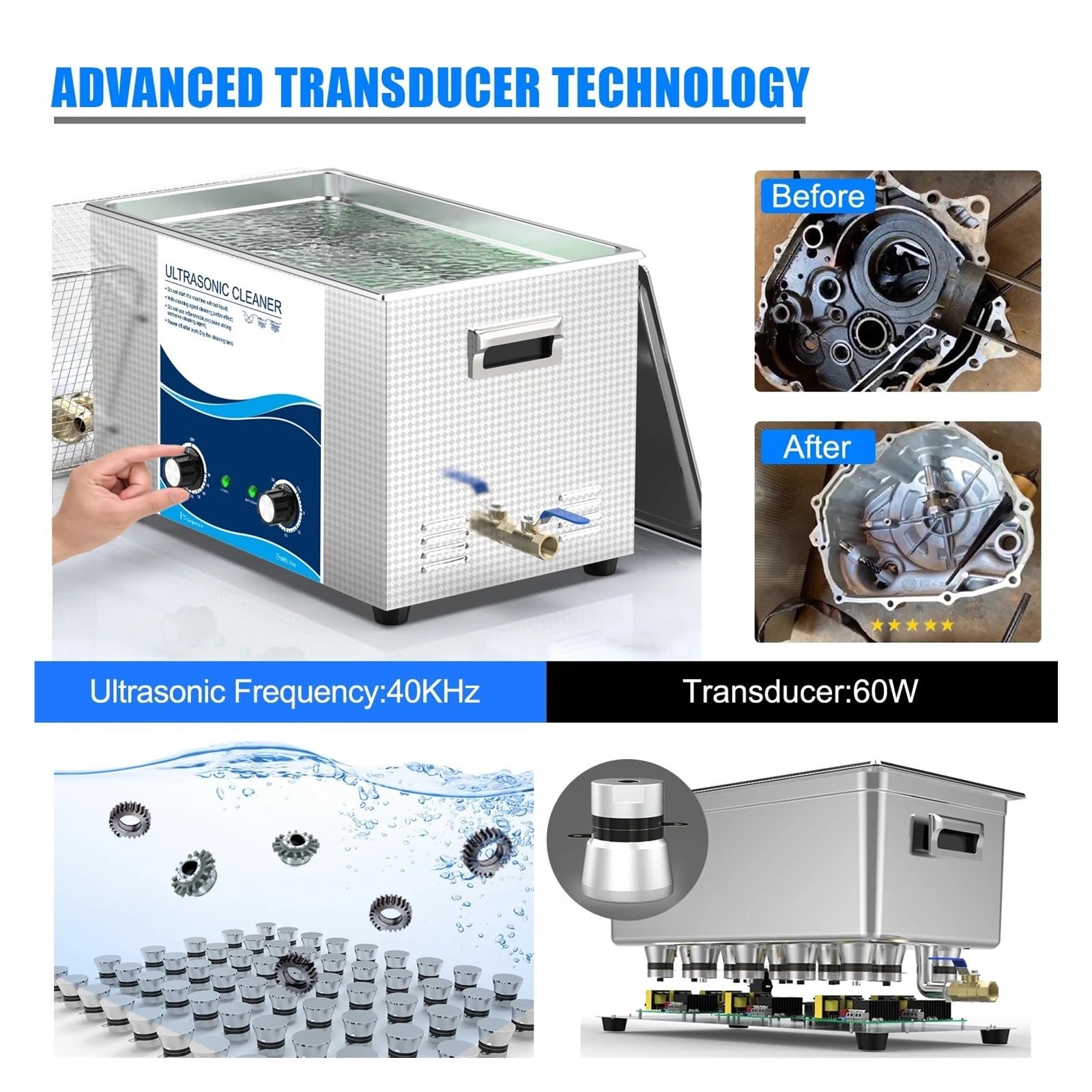 Limpiador ultrasónico industrial for inyectores, motores, piezas de automóviles, laboratorio médico, limpiador de PCB, lavado Amplia AplicacióN(30L 900W)
