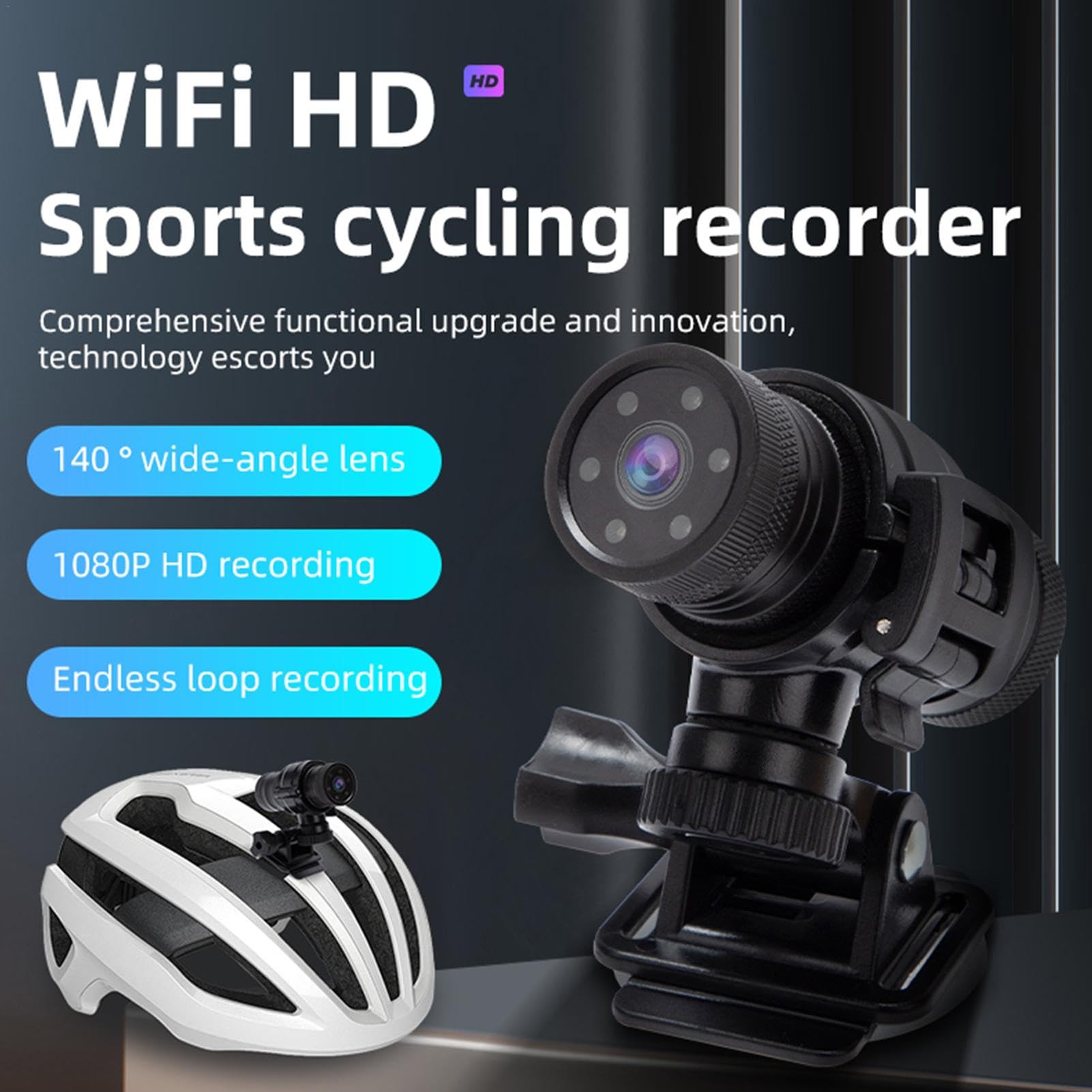 Fotocamera per bici da strada, Fotocamera per bicicletta | Registratore per bicicletta con videocamera 1080P - Videocamera con trasmissione WiFi, action cam impermeabile per bici da st