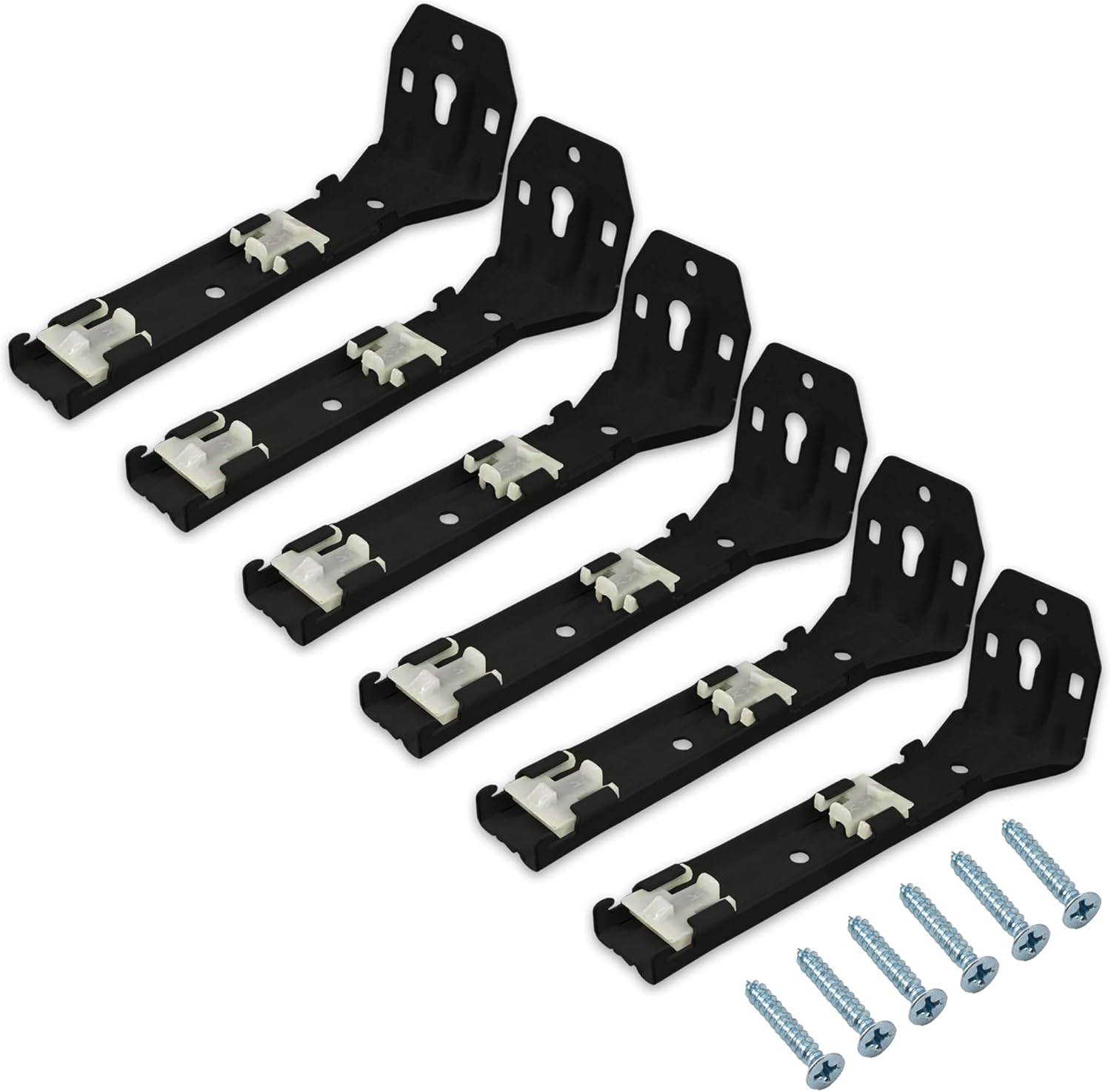 Jos & Haz Straight Curtain Track Accessories Double Wall Brackets, Black, 6 Pieces Set, Heavy Duty Wall Mount Curtain Brackets, Durable Metal Support