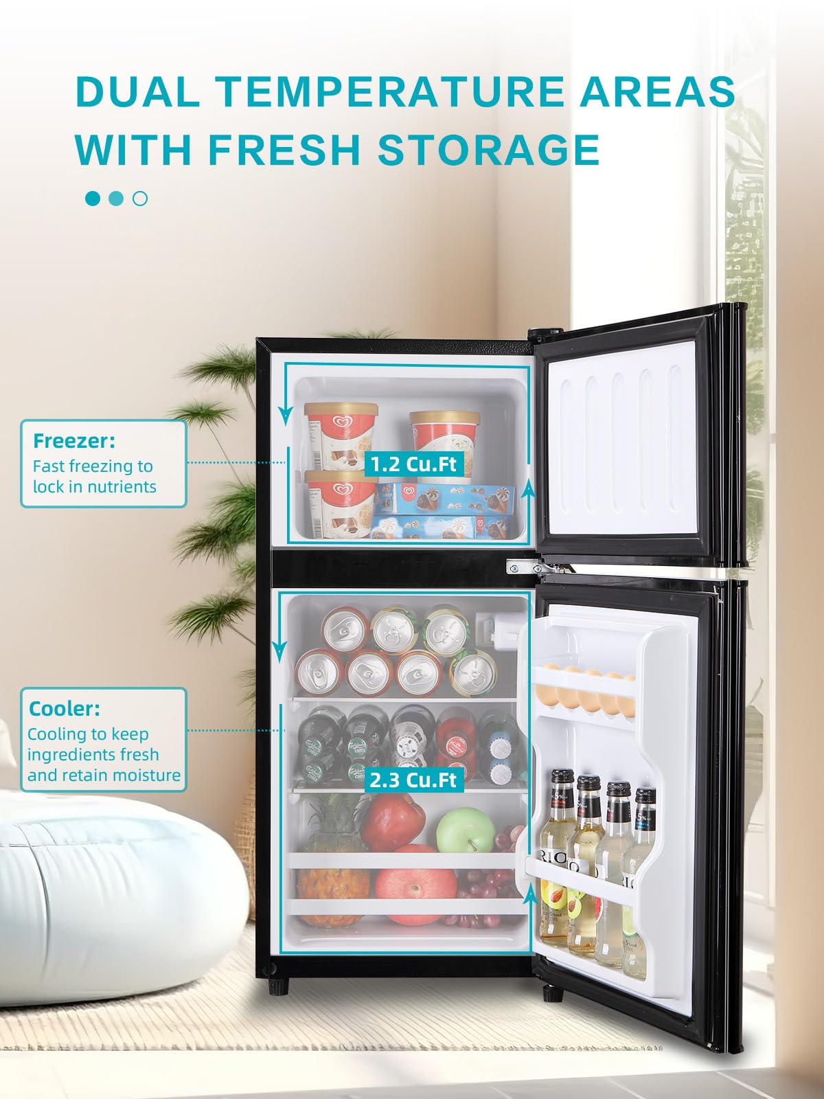 KRIB BLING 3.5 Cu.Ft Refrigerator with Freezer, 2 Doors Fridge with Adjustable Thermostat Control, Refrigerator for Kitchen, Dorm, Apartment, Garage, Office, Black on Fridge.com