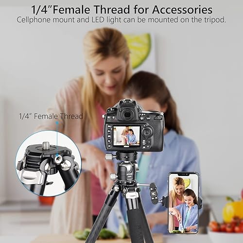 Miniatura 7 de Trípode compacto de fibra de carbono de 10 capas, soporte de cámara de viaje de carbono, accesorio monopod desmontable, diseño de orificio roscado,