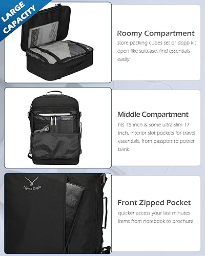 Miniatura 4 de Hynes Eagle Mochila de mano de 38 L grande mochila de viaje para mujer, aprobada para el vuelo, bolsa de fin de semana, mochila para computadora