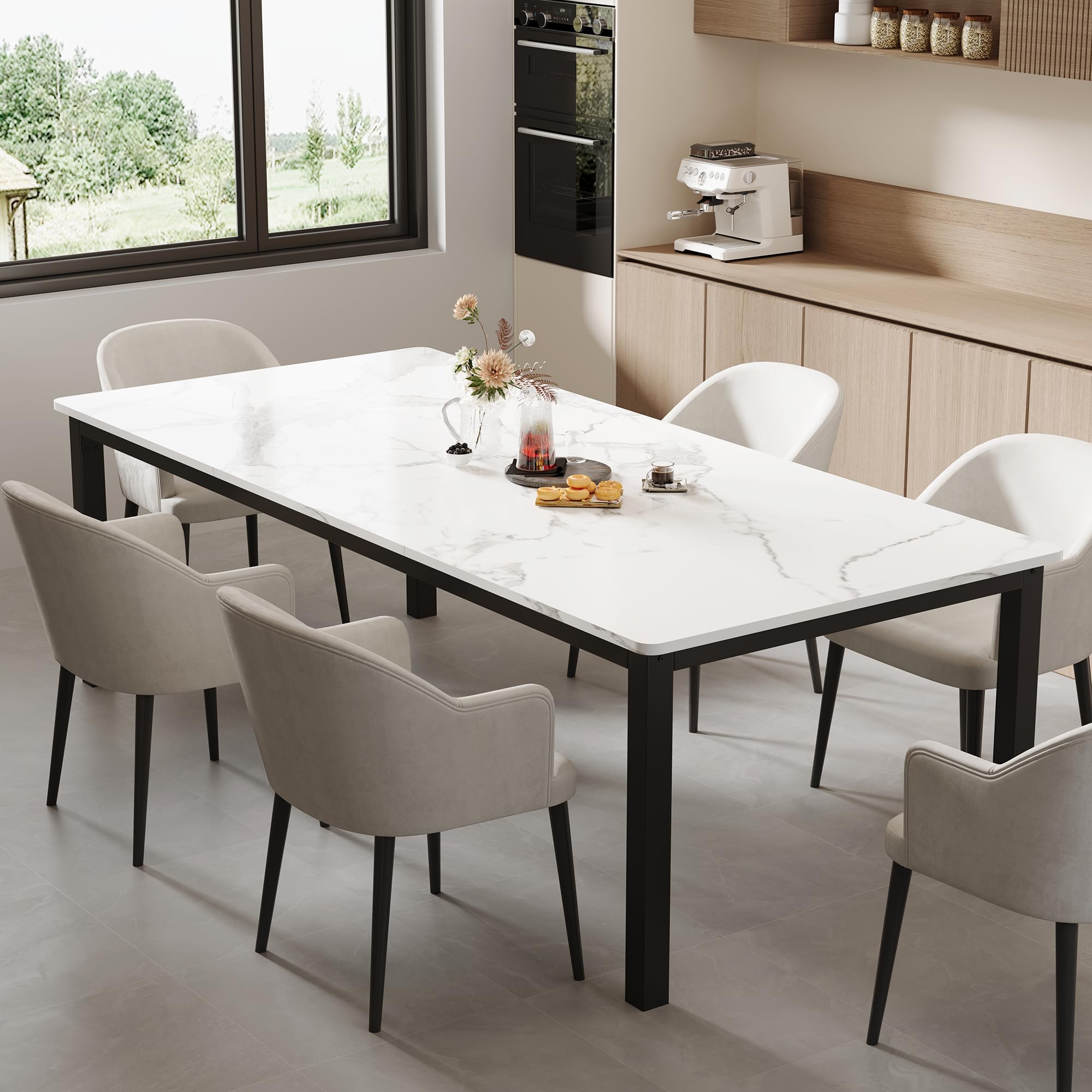 GarveeHome 70 8 in Industrial Dining Table for 6 Wooden Long Dinner Table with Mortise Tenon Design Kitchen