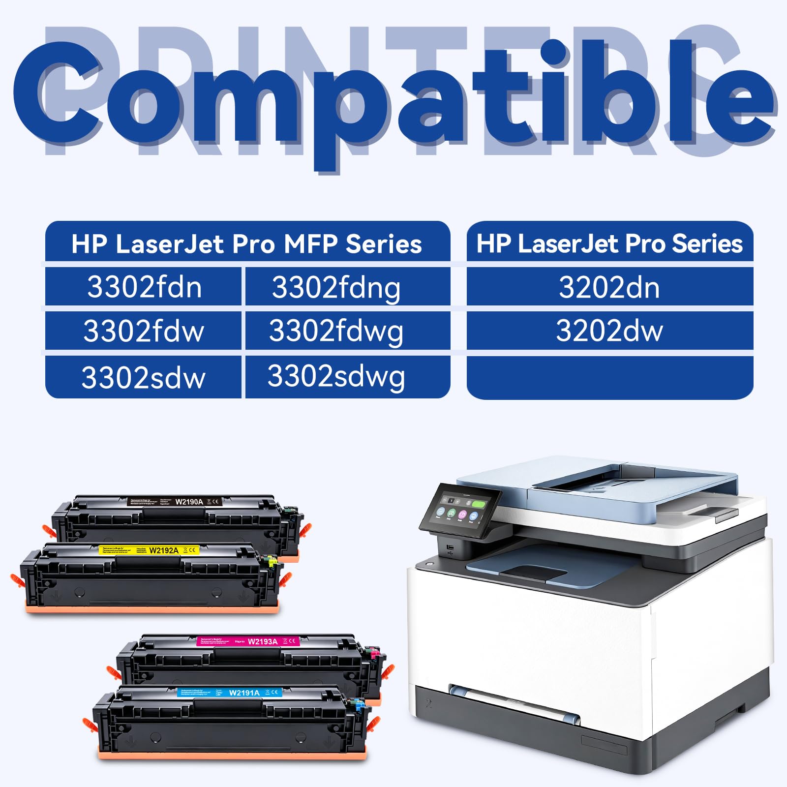 219X Toner Con Chip MFP 3302FDWG Nero Ciano Magenta Giallo 4-pezzi | Cartuccia di Toner Compatibile con HP Color LaserJet Pro MFP 3302SDWG 3302FDNG 3302FDW 3302SDW 3302FDN 3202DN 3202DW W2190X
