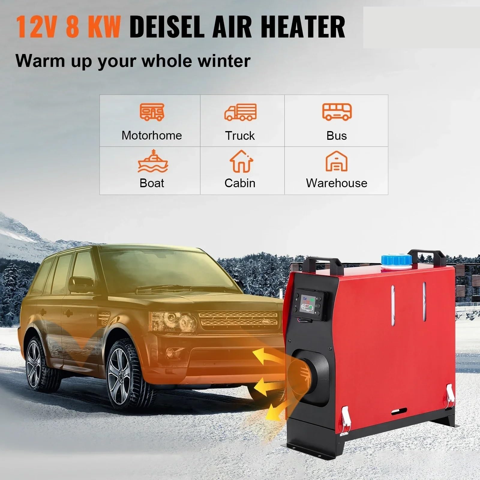 Nagrzewnica postojowa Ogrzewacz Powietrza Na Olej Napędowy 5/8 KW, Wielofunkcyjny, 12 V, Ogrzewanie Dalne Sterowanie Ogrzewaniem Na Olej Napędowy Z Przełącznikiem LCD nagrzewnica powietrza(5KW)