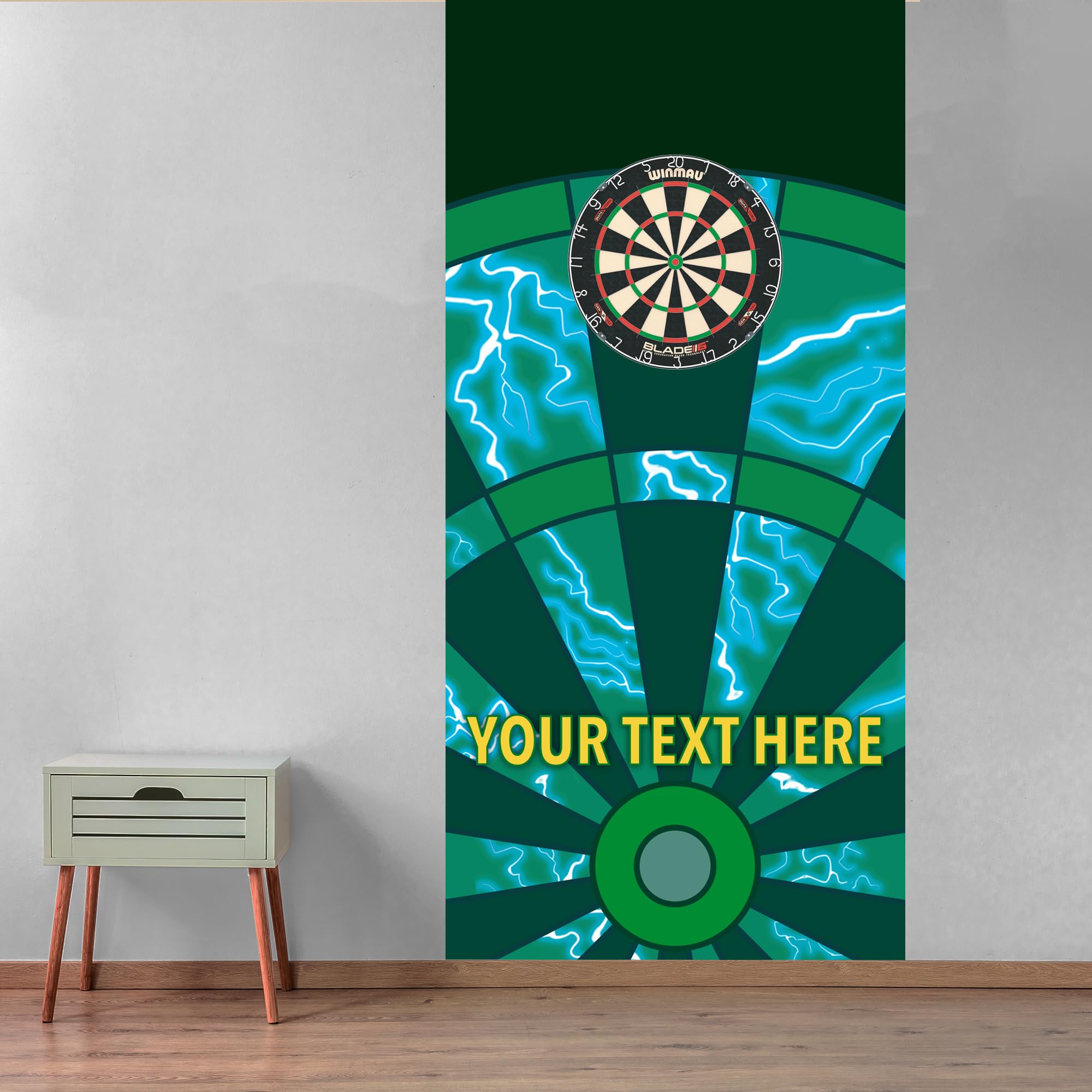 Themed Green Darts Wall Sticker - Lightning Dart Board With Personalised Text Wall Art (180Cm Height X 100Cm Width)