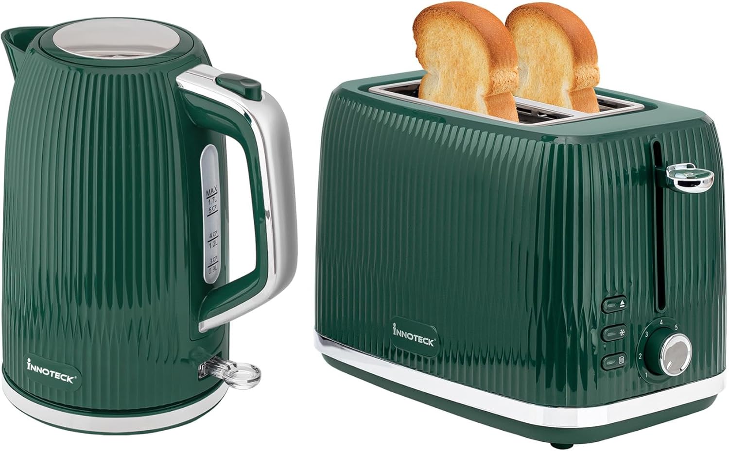 Innoteck Kitchen Pro 1.7L Electric Kettle & Toaster Set Green Ridged