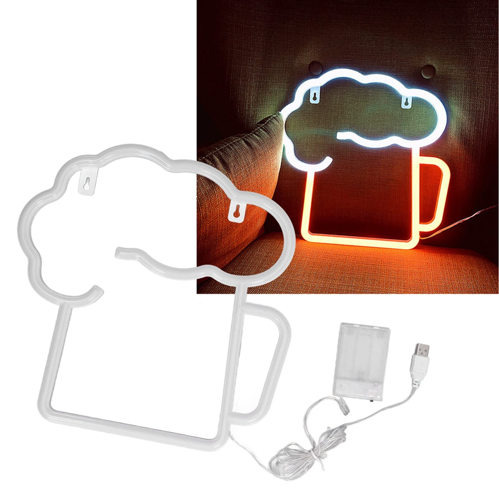 Lampka do piwa, neonowa tabliczka piwa, żółta, biała, zasilana bateriami, zasilanie USB, IP45, wodoszczelna, łatwa do zawieszenia, dekoracyjne lampy ścienne, tabliczka barowa