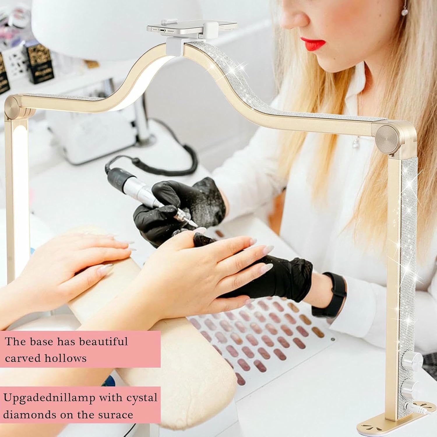 Half Moon Light for Nail Desk with Phone Holder, 35In 45W Foldable Nail Tech Light, 3 Modes 3000K-6000K Dimmable LED Manicure Lamp