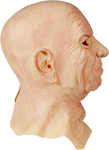 Miniatura 11 de Máscara realista de hombre anciano, cubierta facial de Halloween, máscara de látex visible para la cabeza, máscara novedosa para disfraz de fiesta