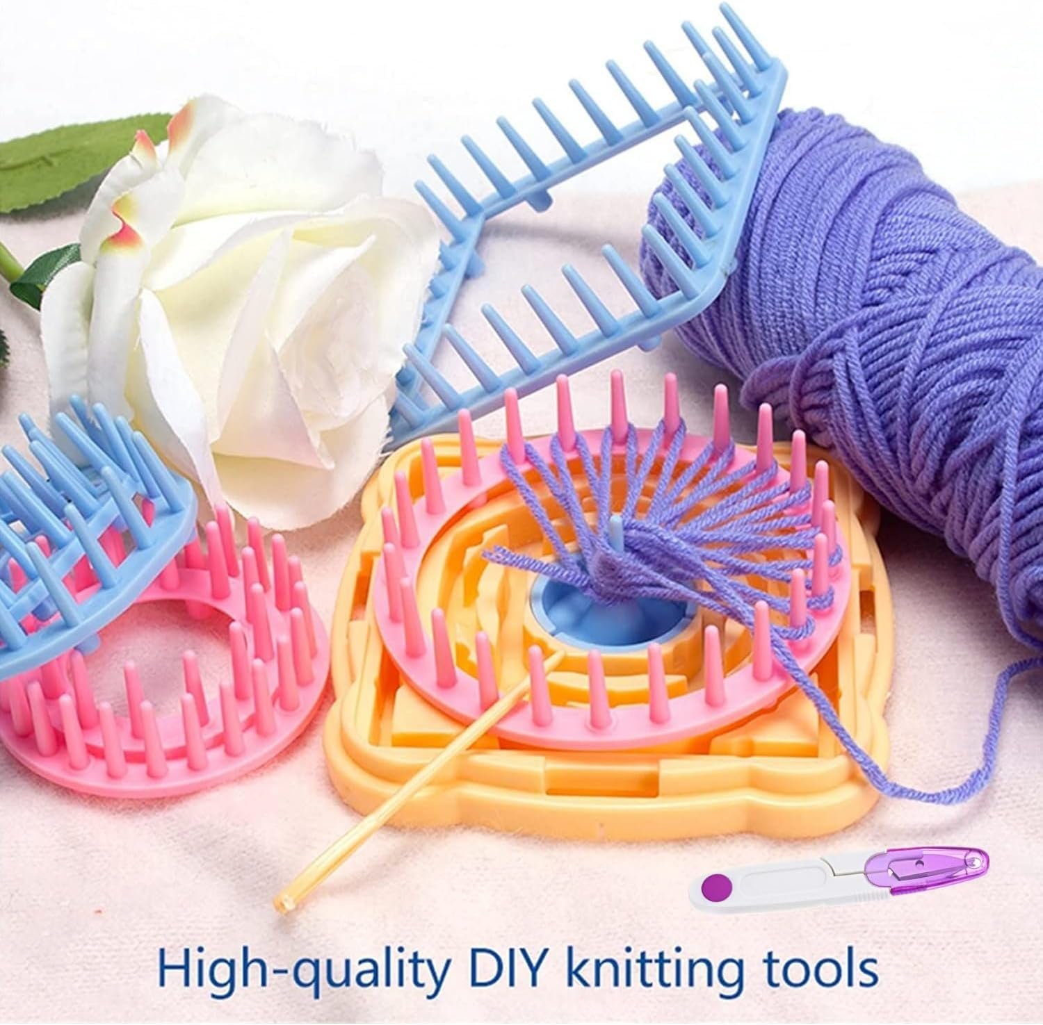 Tusmad Yarn Flower Loom Kit – Flower Corsage Craft Maker & Weaver Tool Set – Knitting Machine for DIY Weaving Projects, Crafts, Brooches, Hair Accessories & Decorations 3