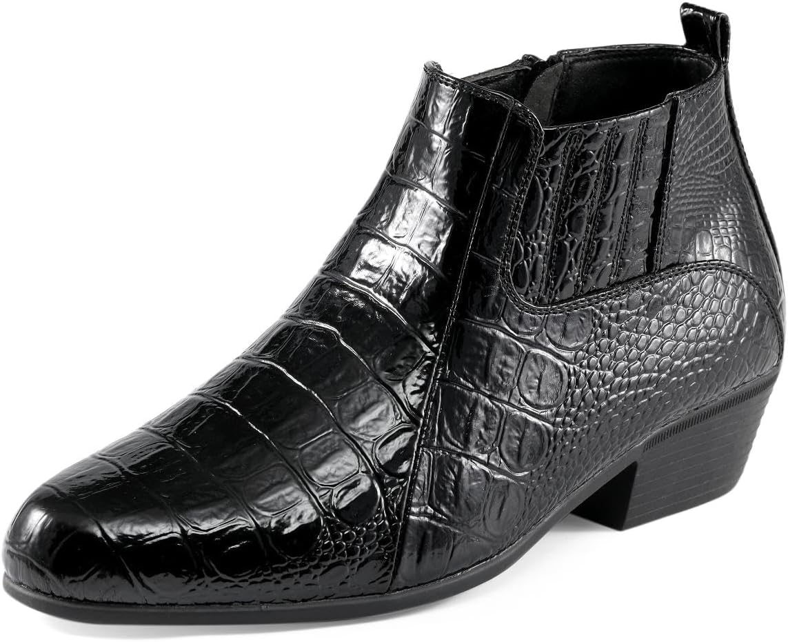 Amali Jasper Men's Fashion Ankle Boots Side Zipper Crocodile Alligator Print Pointed Toe