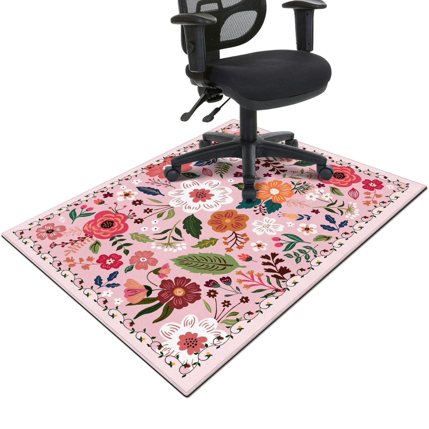 Office Chair Mat for Hardwood & Tile Floor,Boho Floral 36"x48" Computer Chair Mat for Rolling Chairs Carpet,Under Desk Non Slip Gaming Rug,Low-Pile Rubber Backing Large Protector Mat(Pink)